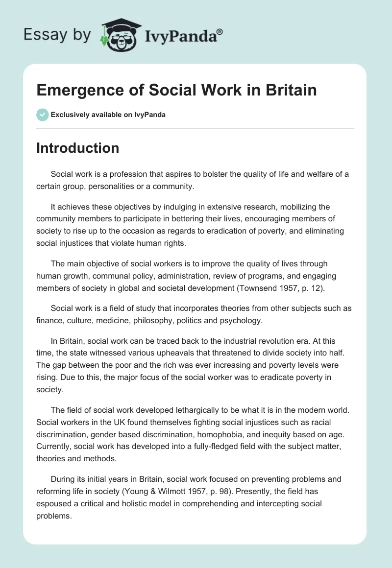 Emergence of Social Work in Britain. Page 1