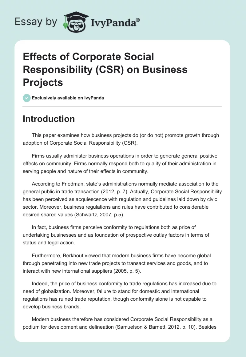 Effects of Corporate Social Responsibility (CSR) on Business Projects. Page 1