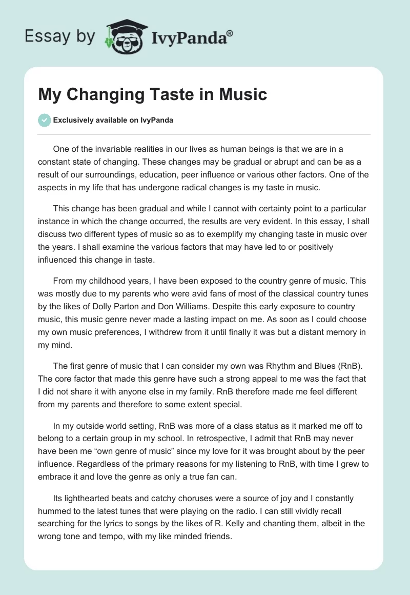 My Changing Taste in Music. Page 1