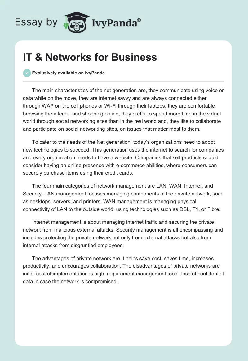 IT & Networks for Business. Page 1