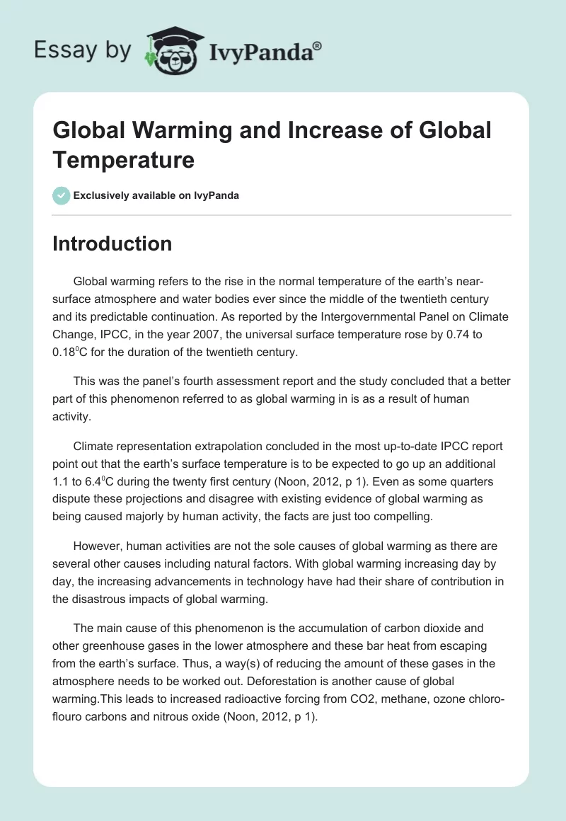 Global Warming and Increase of Global Temperature. Page 1