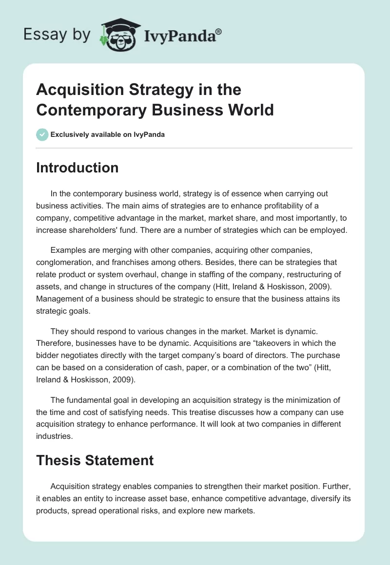 Acquisition Strategy in the Contemporary Business World. Page 1