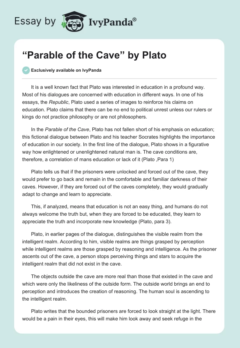 “Parable of the Cave” by Plato. Page 1