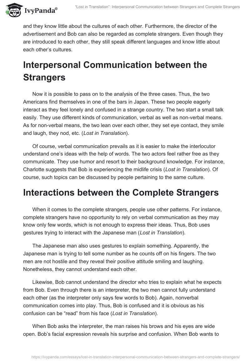 “Lost in Translation”: Interpersonal Communication Between Strangers and Complete Strangers. Page 2