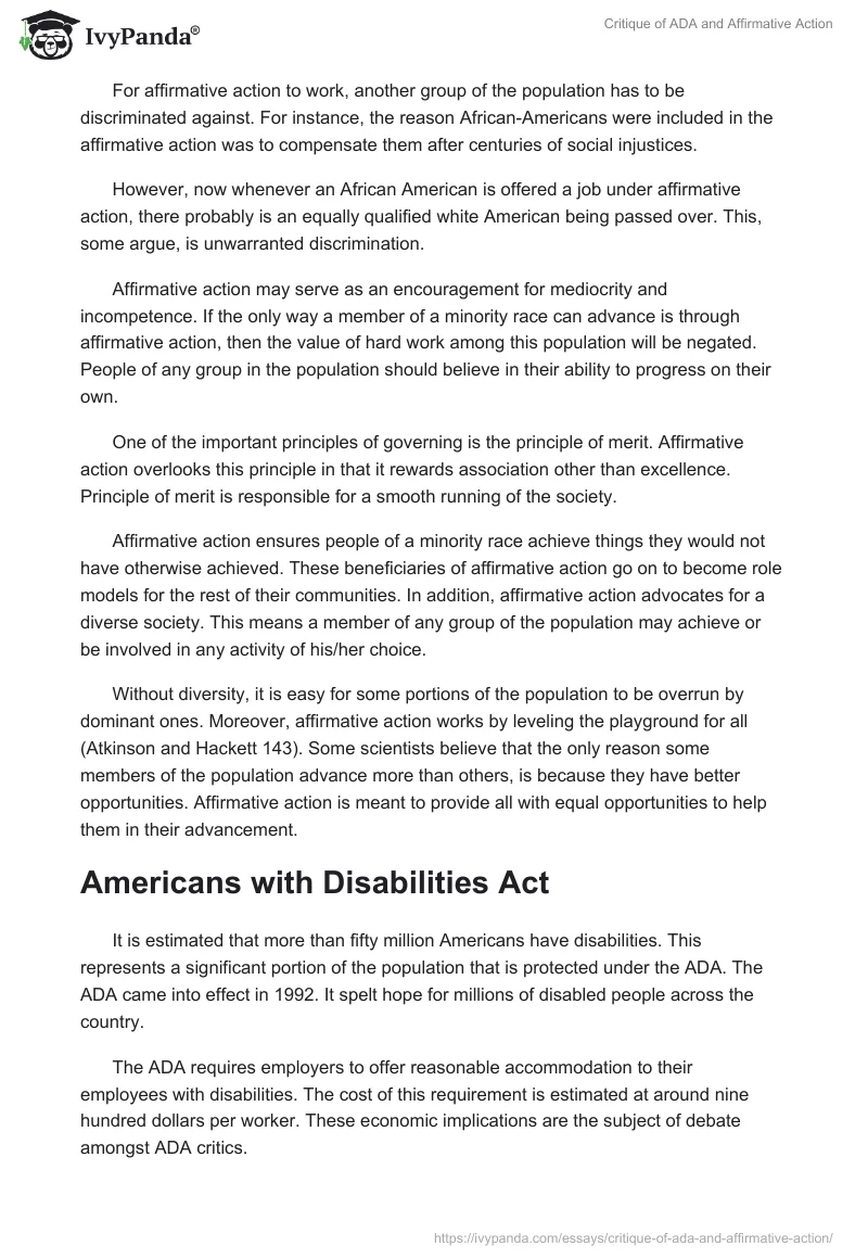 Critique of ADA and Affirmative Action. Page 2