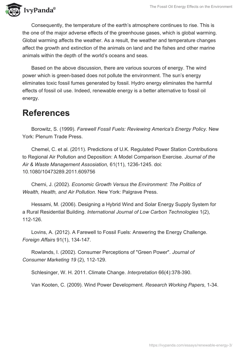 The Fossil Oil Energy Effects on the Environment. Page 4