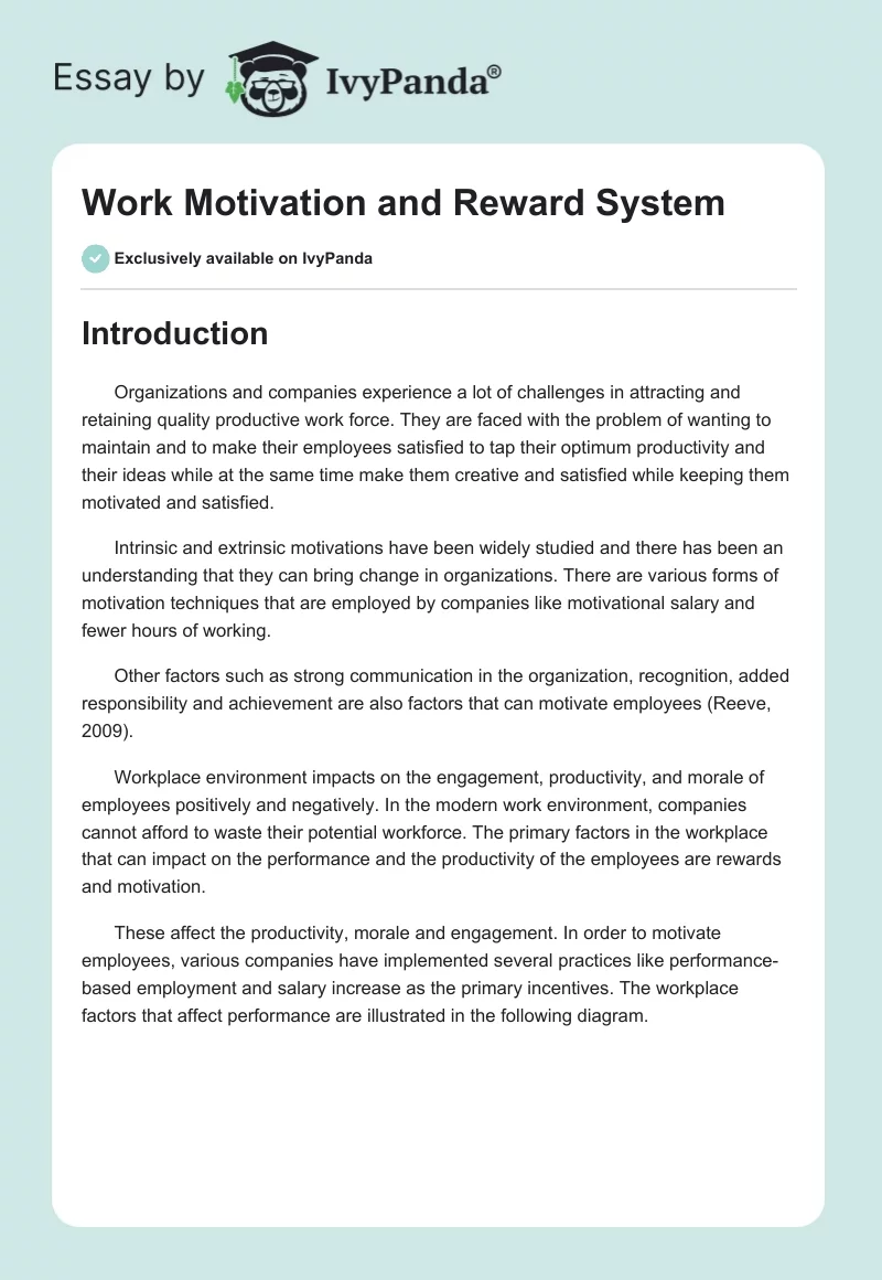 Work Motivation and Reward System. Page 1