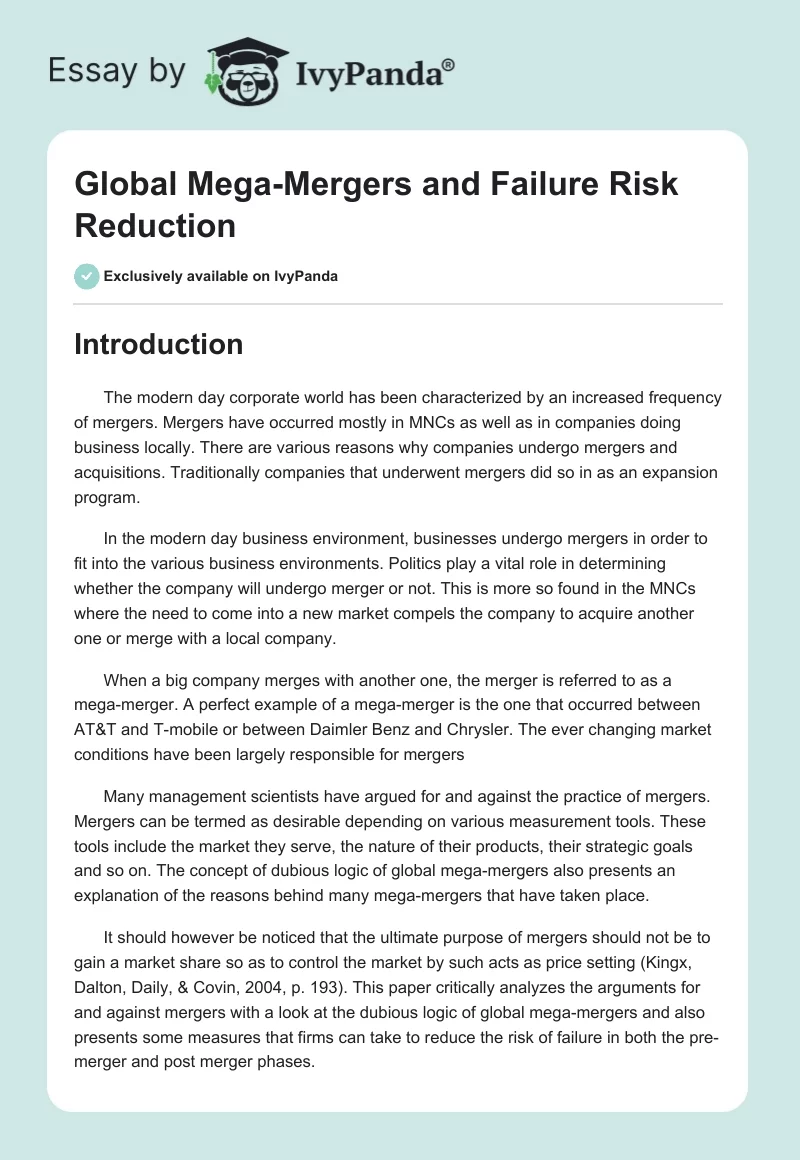 Global Mega-Mergers and Failure Risk Reduction. Page 1