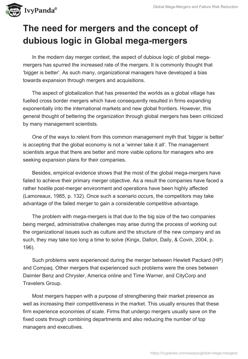 Global Mega-Mergers and Failure Risk Reduction. Page 2