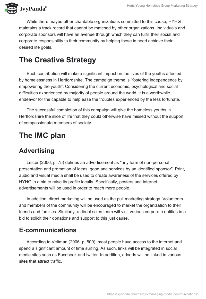 Herts Young Homeless Group Marketing Strategy. Page 5