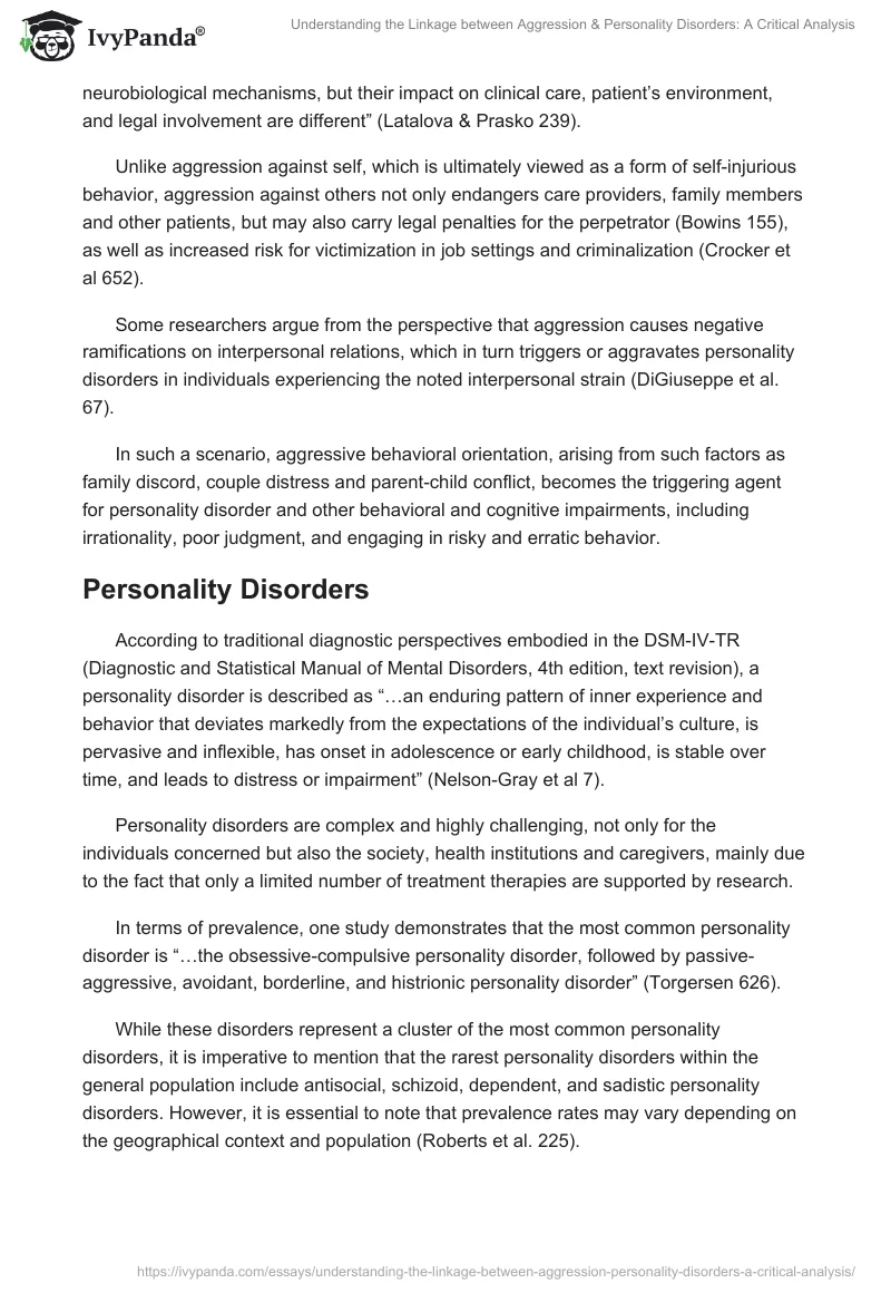 Understanding the Linkage between Aggression & Personality Disorders: A Critical Analysis. Page 4