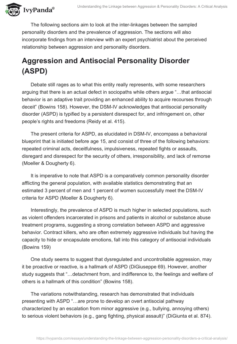 Understanding the Linkage between Aggression & Personality Disorders: A Critical Analysis. Page 5
