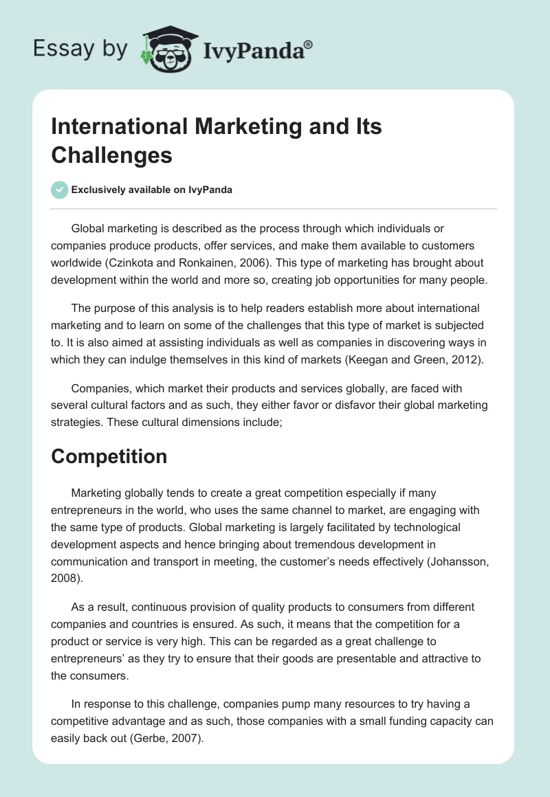 International Marketing and Its Challenges. Page 1