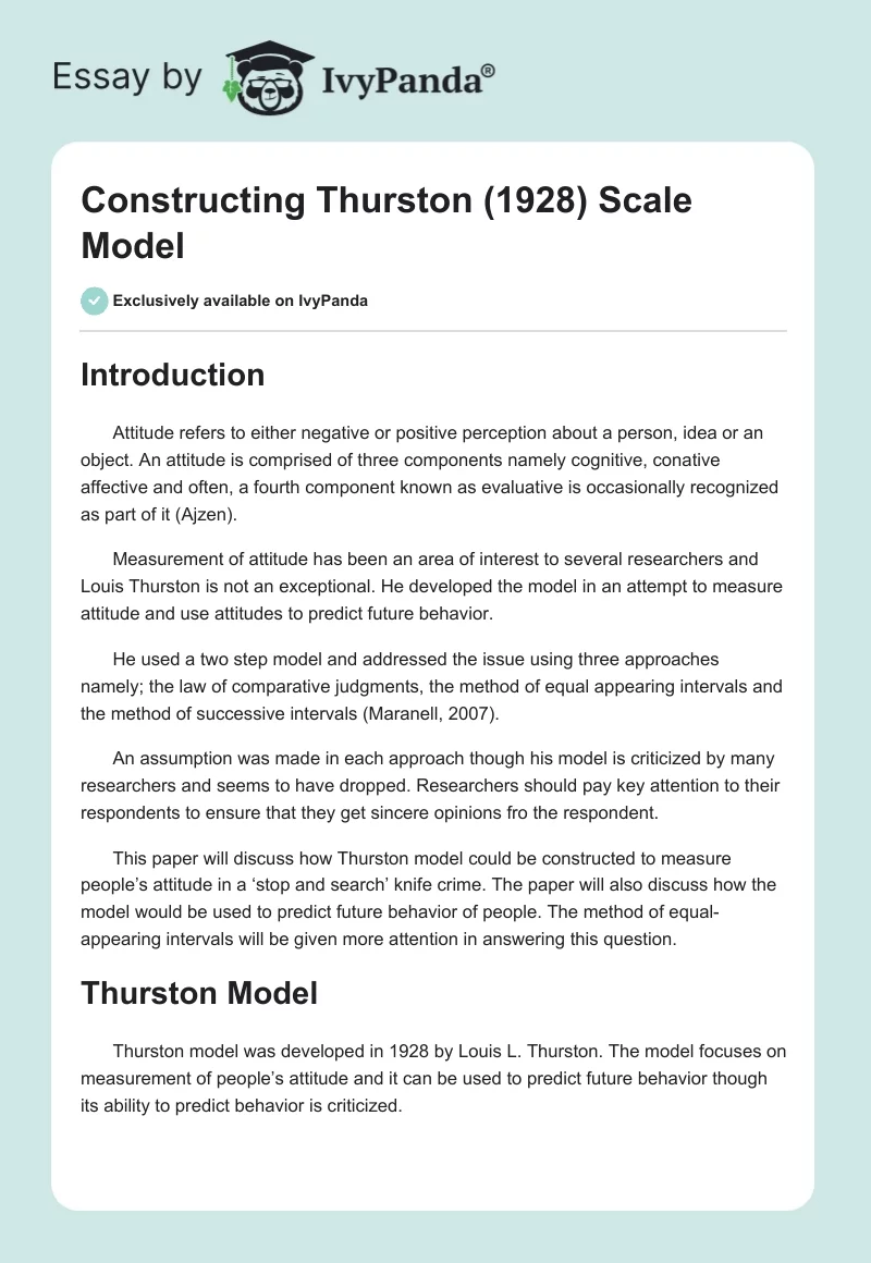Constructing Thurston (1928) Scale Model. Page 1
