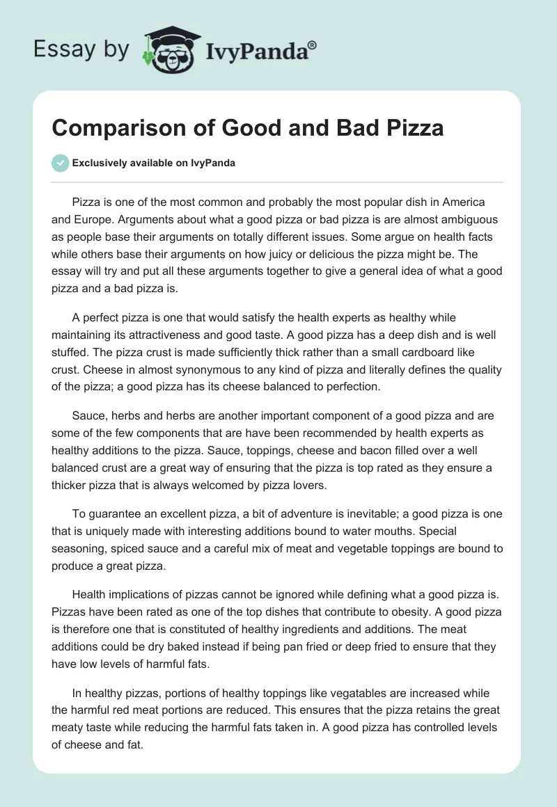 Comparison of Good and Bad Pizza. Page 1
