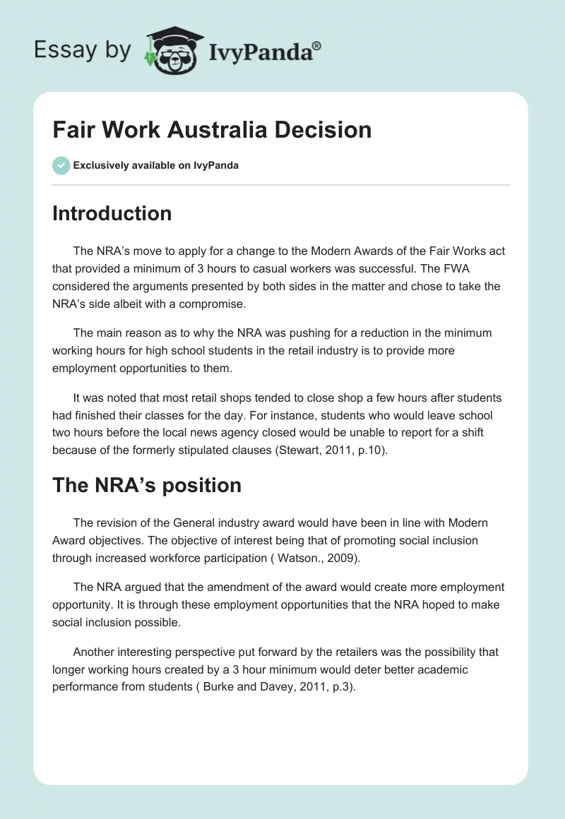 Fair Work Australia Decision. Page 1