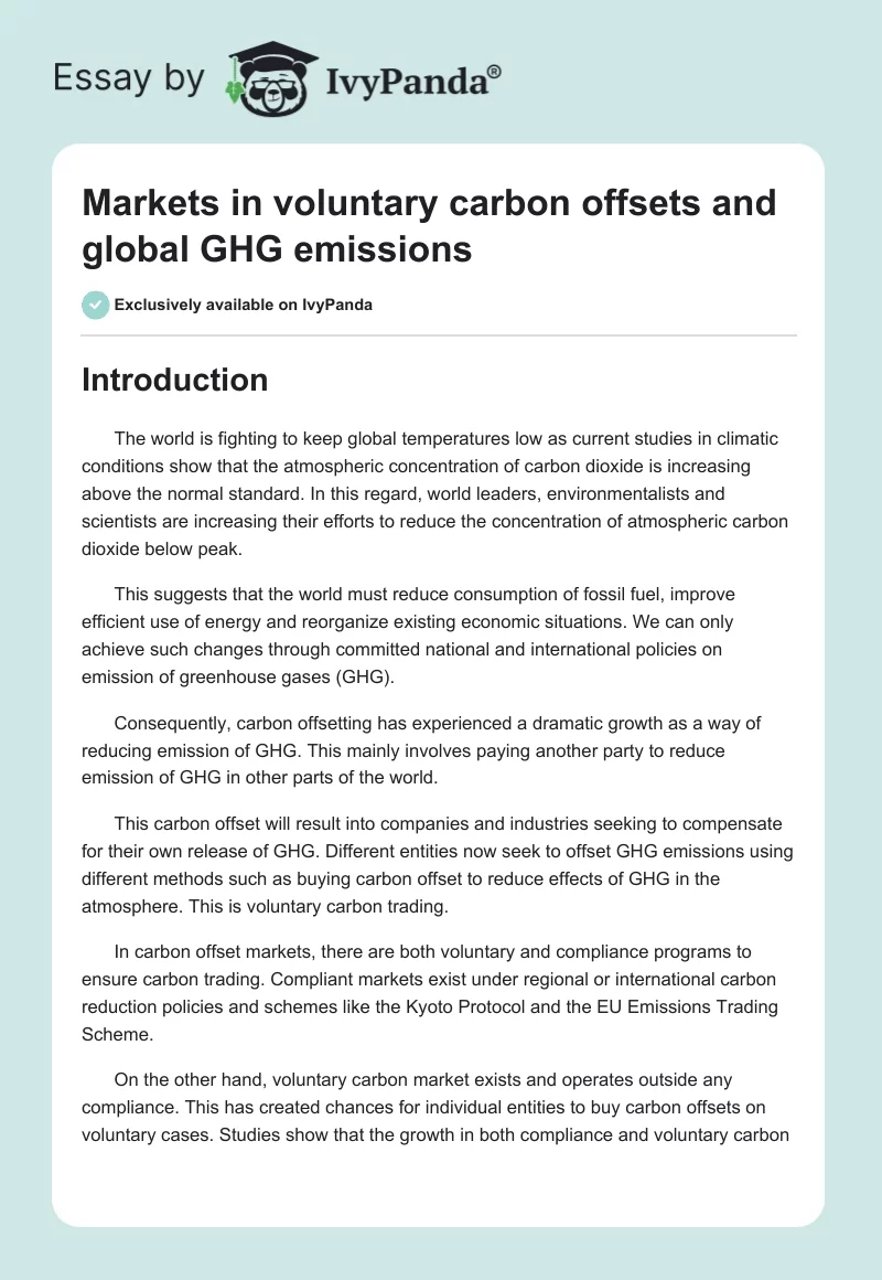 Markets in voluntary carbon offsets and global GHG emissions. Page 1