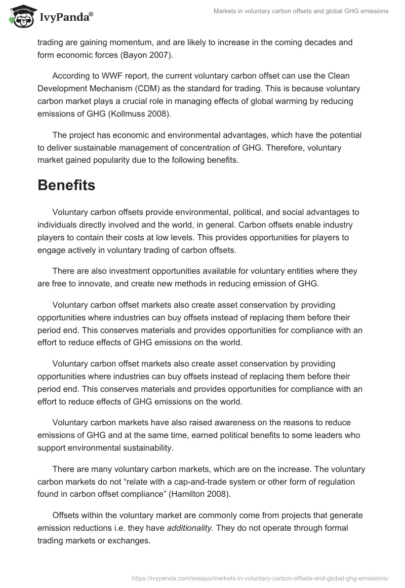 Markets in voluntary carbon offsets and global GHG emissions. Page 2