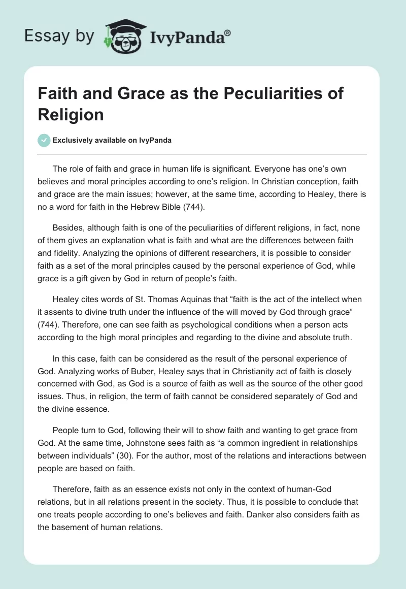 Faith and Grace as the Peculiarities of Religion. Page 1