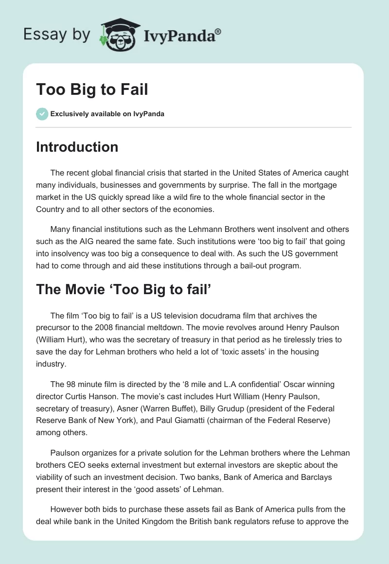 Too Big to Fail. Page 1
