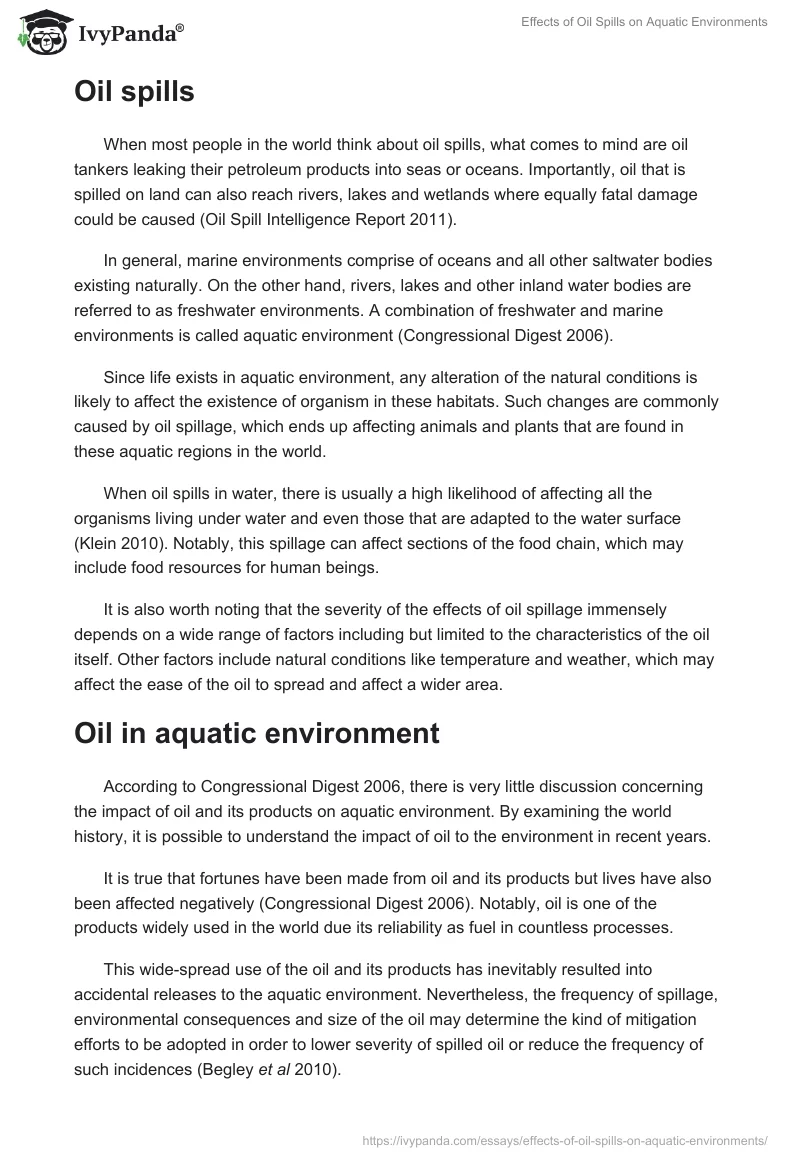 Effects of Oil Spills on Aquatic Environments. Page 2
