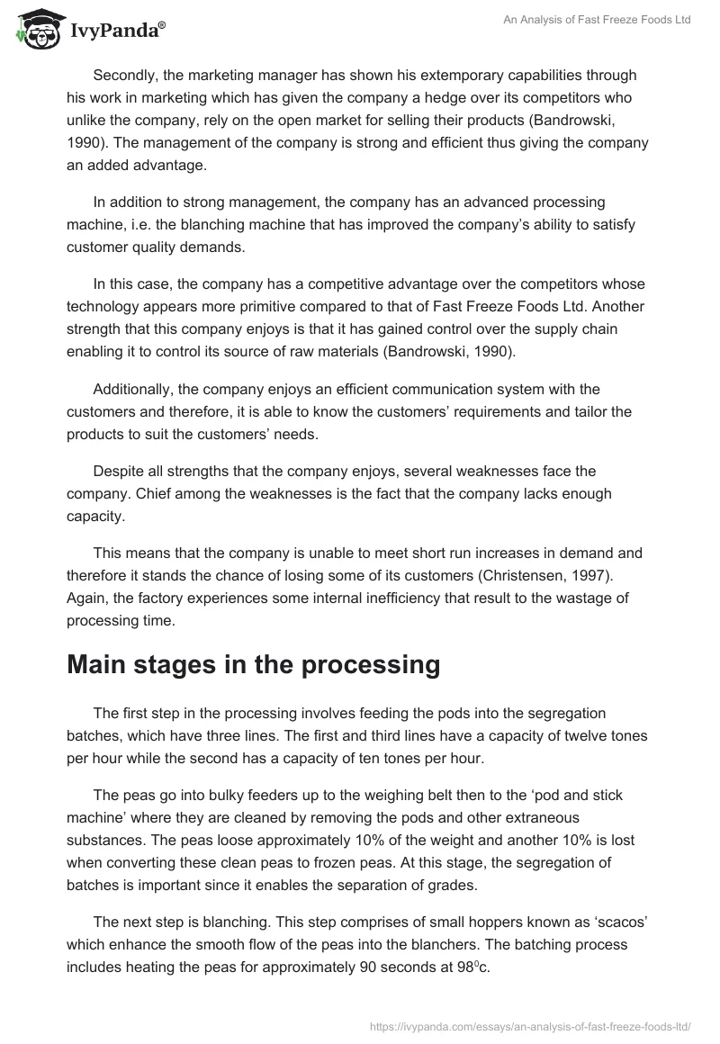 An Analysis of Fast Freeze Foods Ltd. Page 2