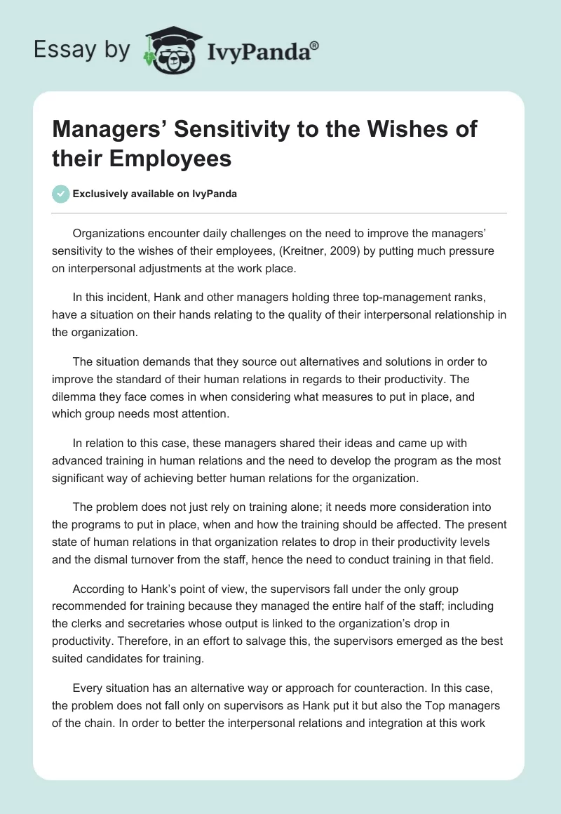 Managers’ Sensitivity to the Wishes of their Employees. Page 1