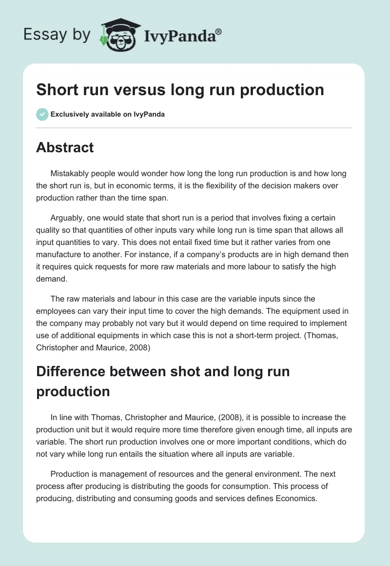 Short run versus long run production. Page 1
