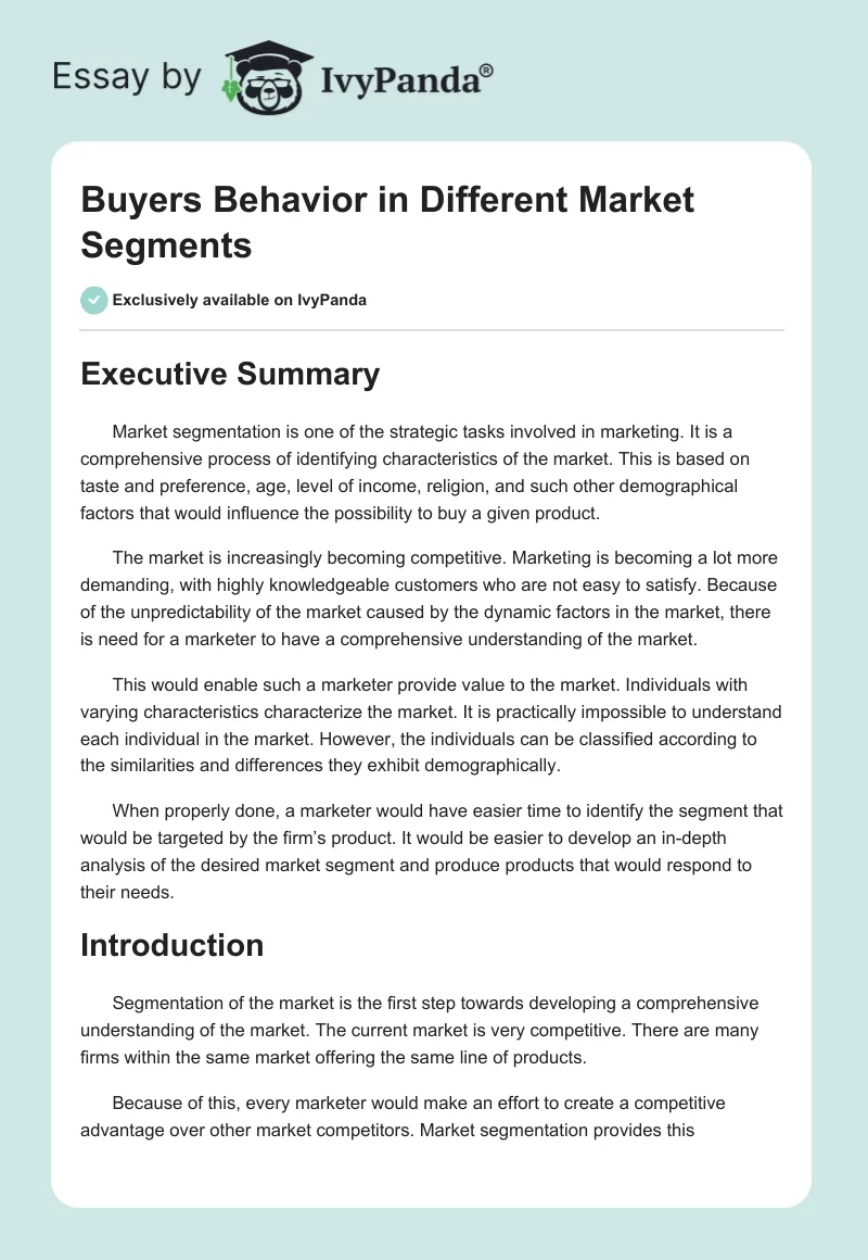 Buyers Behavior in Different Market Segments. Page 1