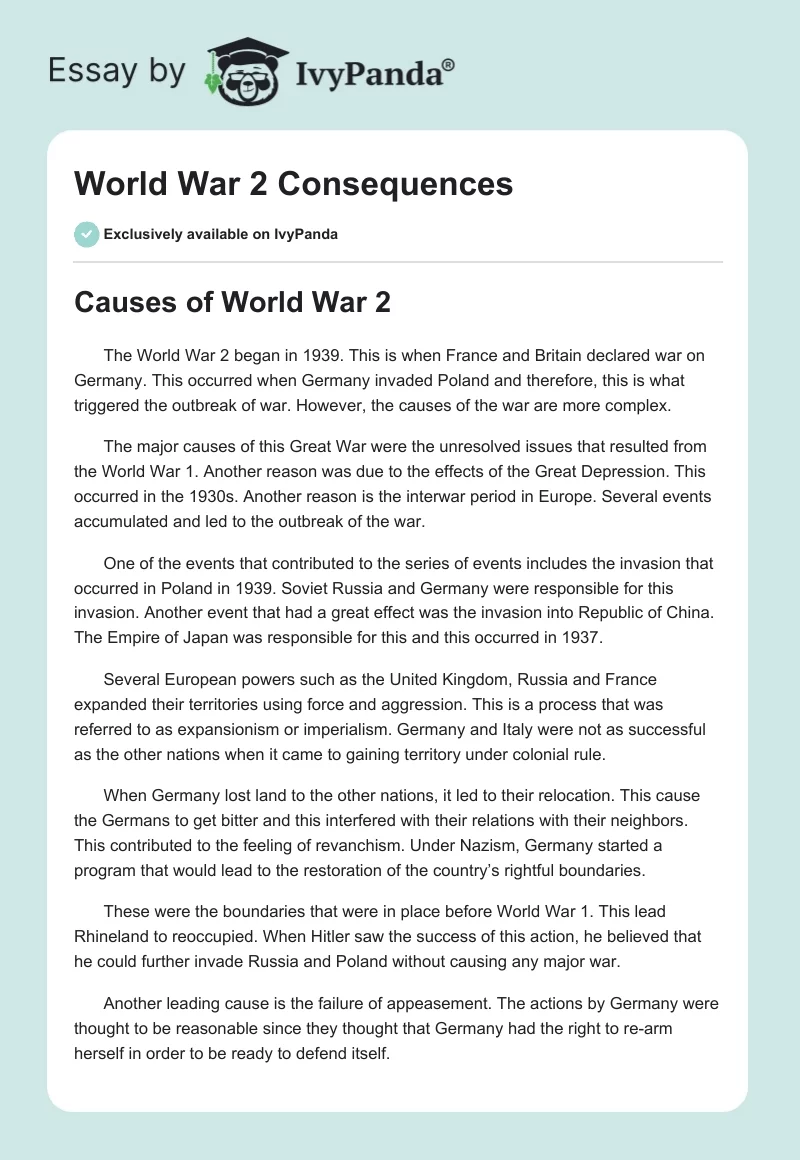 World War 2 Consequences. Page 1