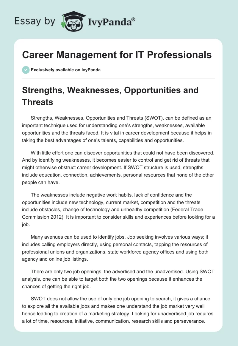 Career Management for IT Professionals. Page 1