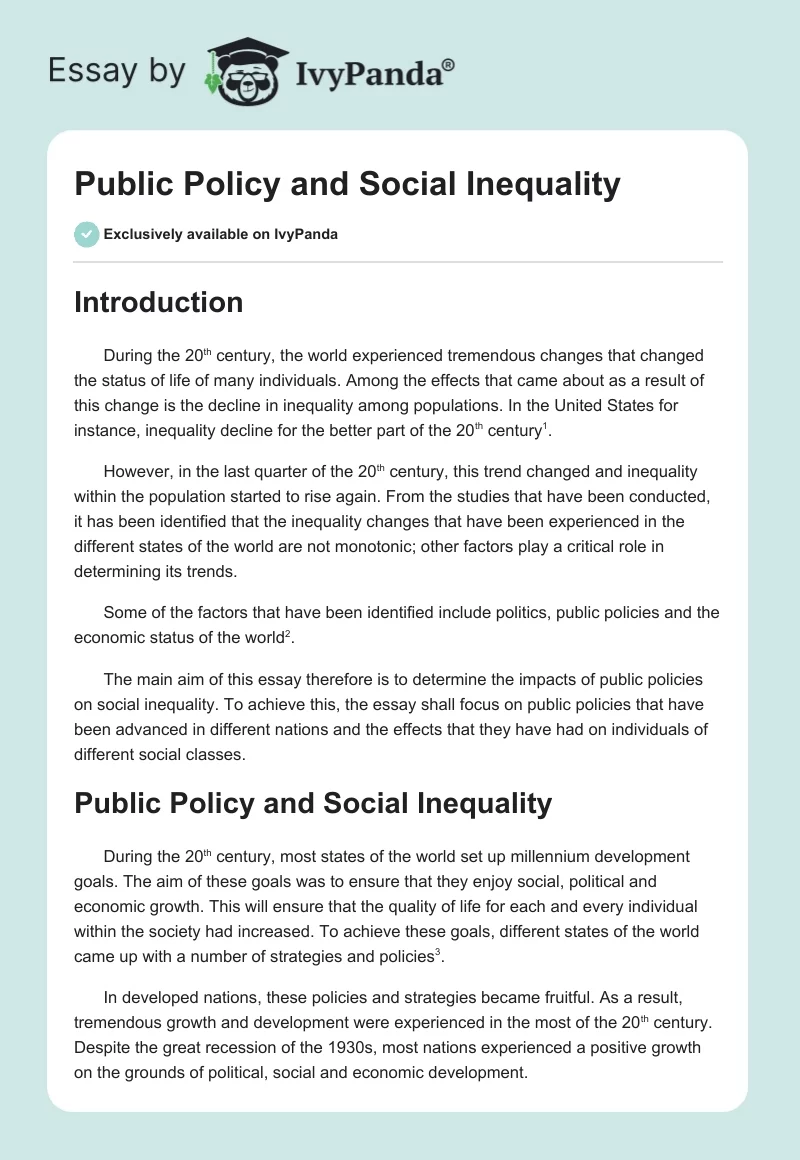 Public Policy and Social Inequality. Page 1