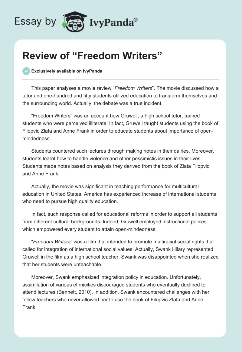 Review of “Freedom Writers”. Page 1