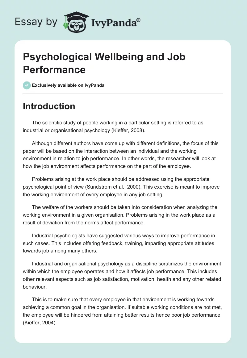Psychological Wellbeing and Job Performance. Page 1