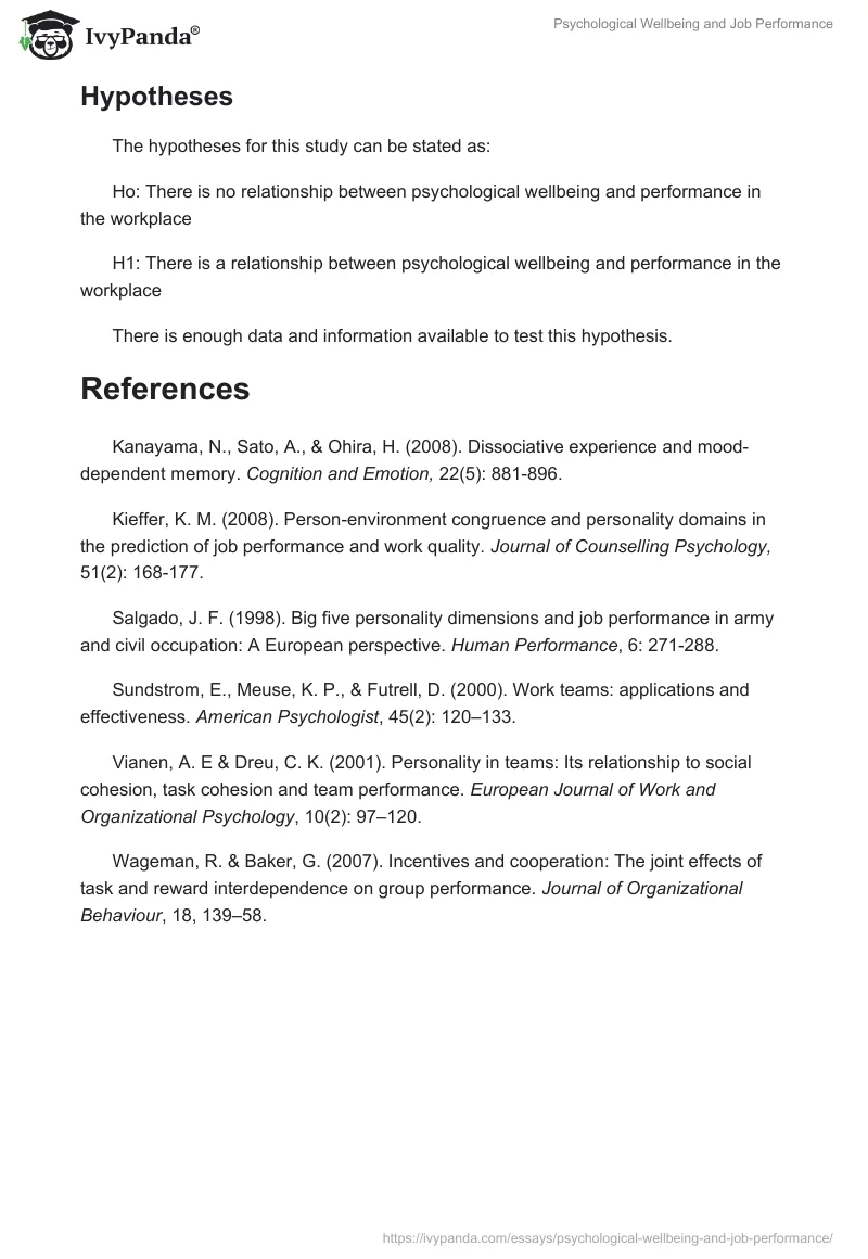 Psychological Wellbeing and Job Performance. Page 5