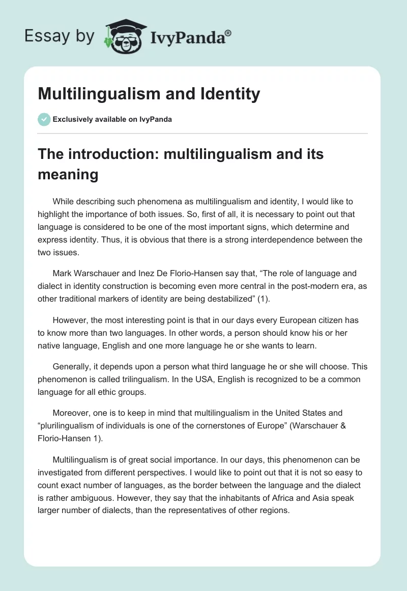 Multilingualism and Identity. Page 1