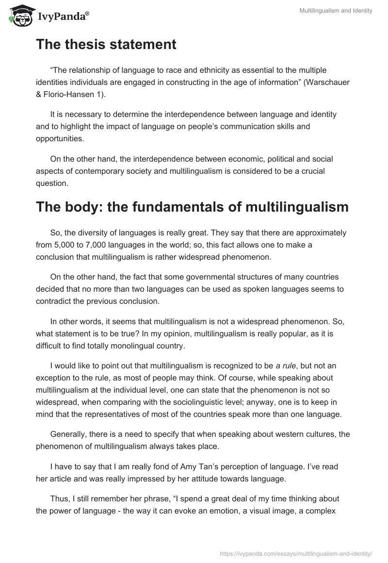 Multilingualism and Identity. Page 2