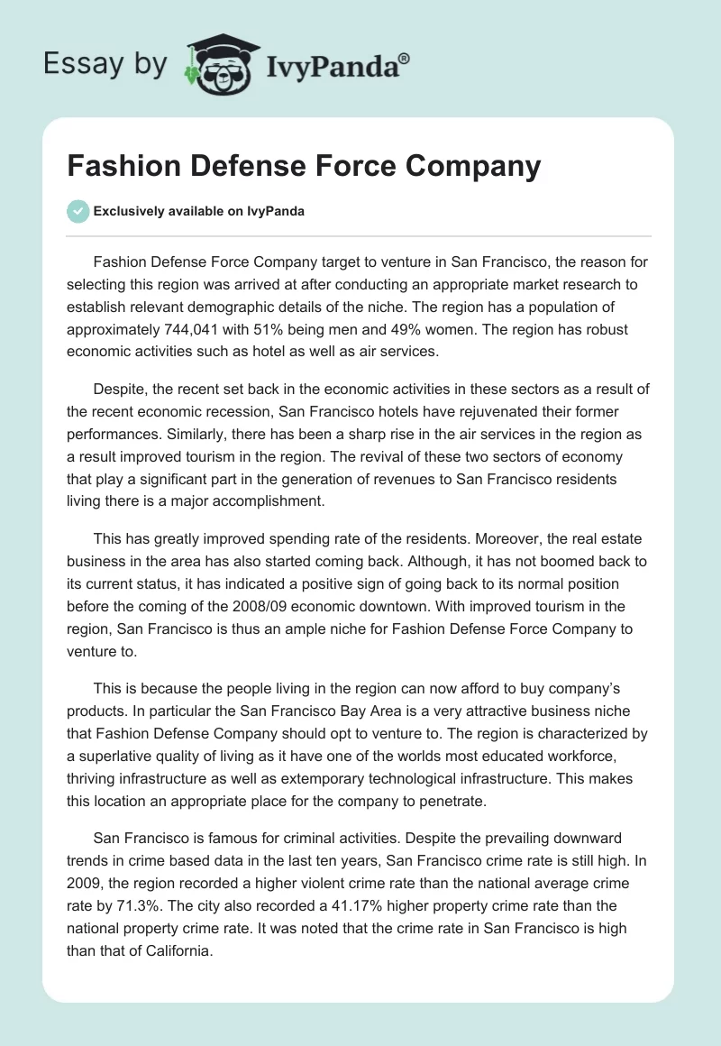 Fashion Defense Force Company. Page 1