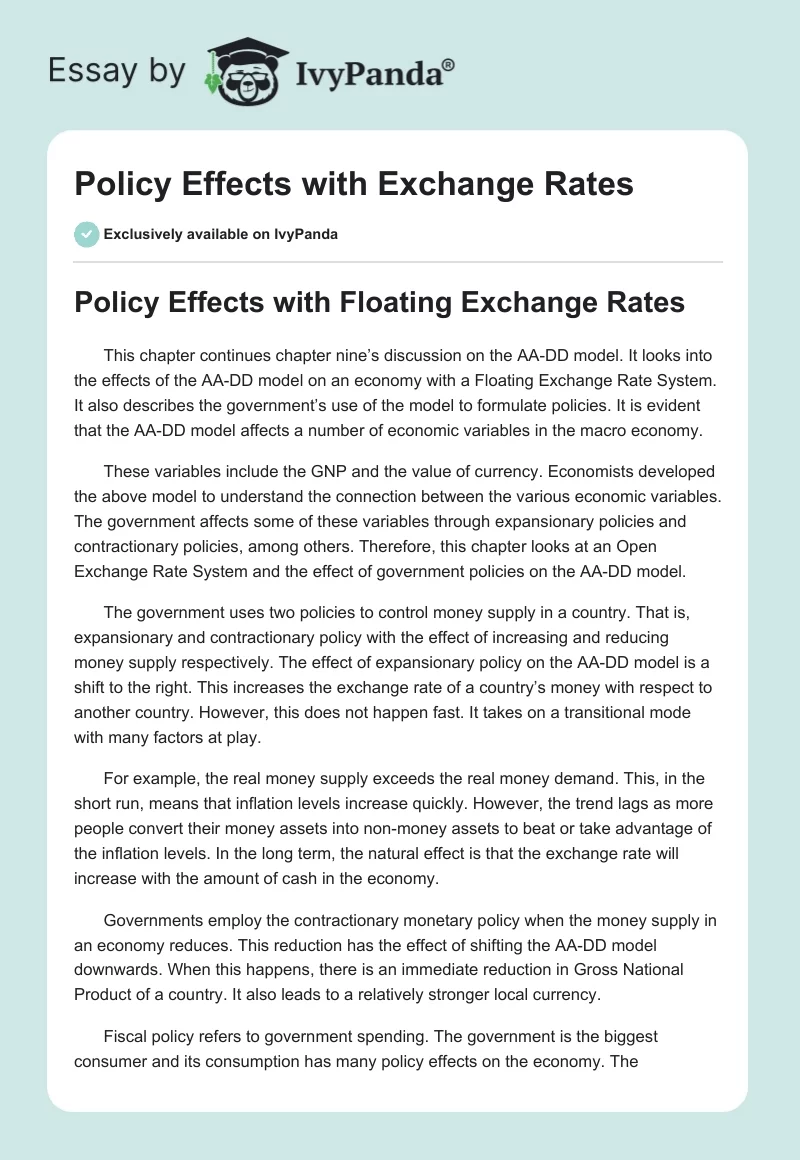 Policy Effects with Exchange Rates. Page 1