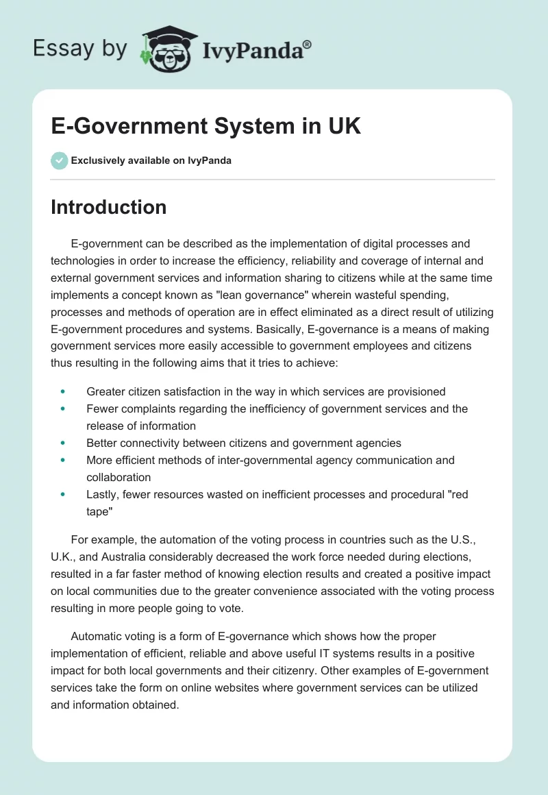 E-Government System in UK. Page 1