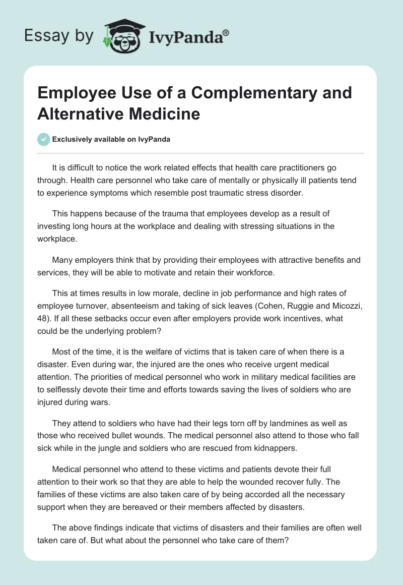 Employee Use of a Complementary and Alternative Medicine. Page 1