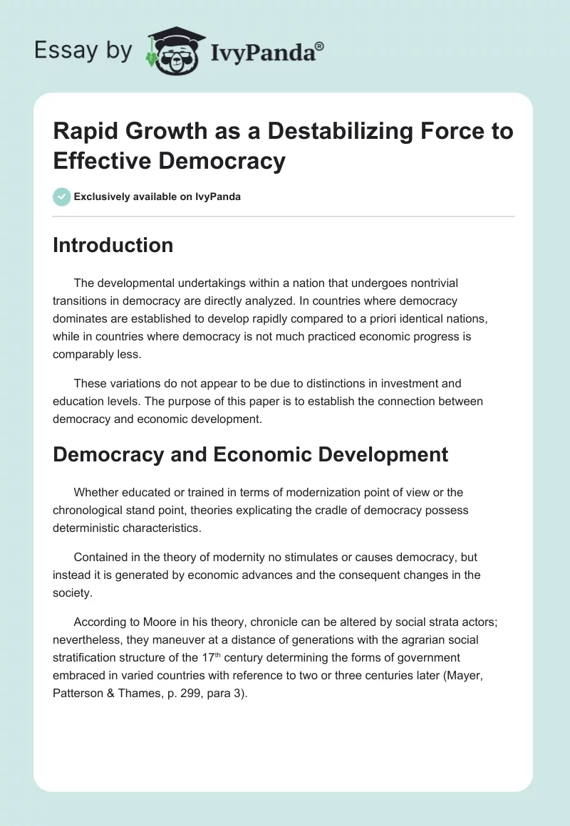 Rapid Growth as a Destabilizing Force to Effective Democracy. Page 1