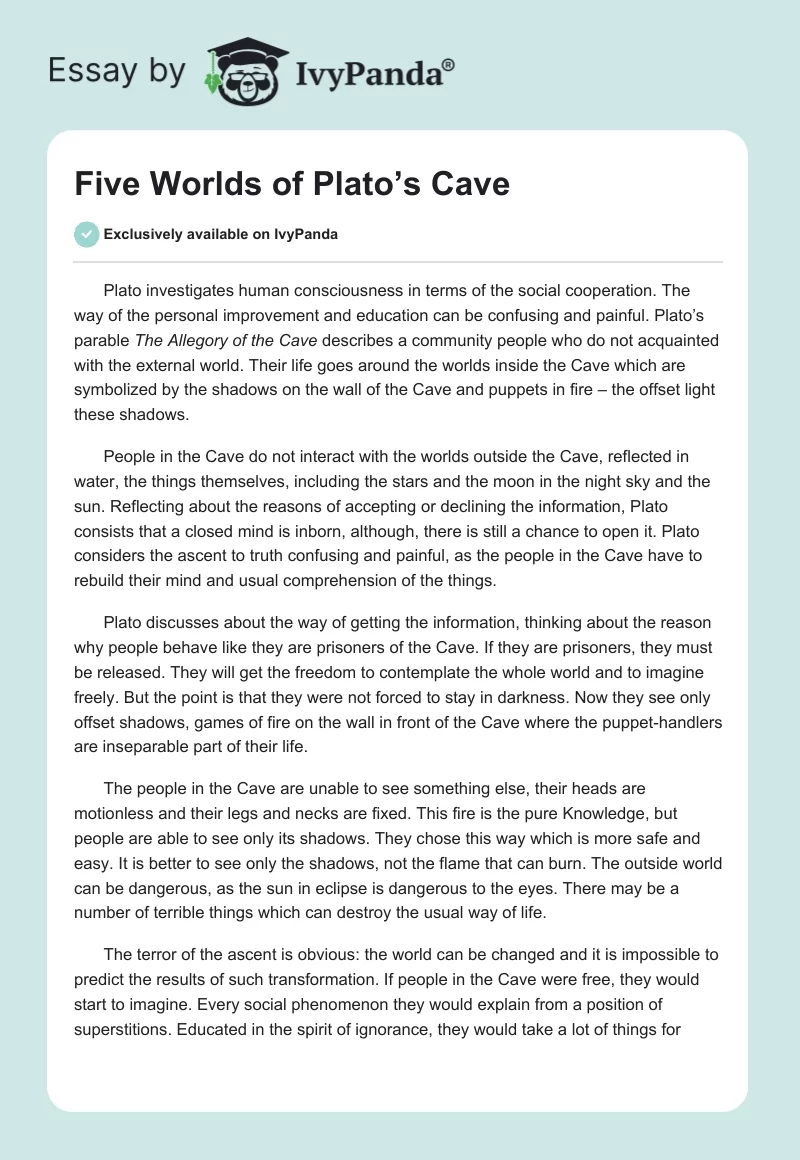 Five Worlds of Plato’s Cave. Page 1