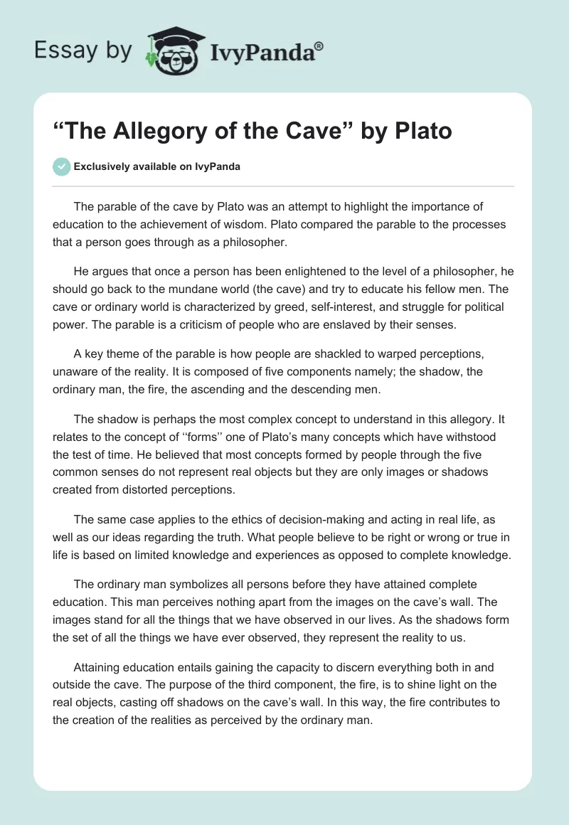 “The Allegory of the Cave” by Plato. Page 1