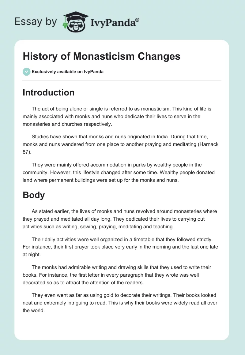 History of Monasticism Changes. Page 1