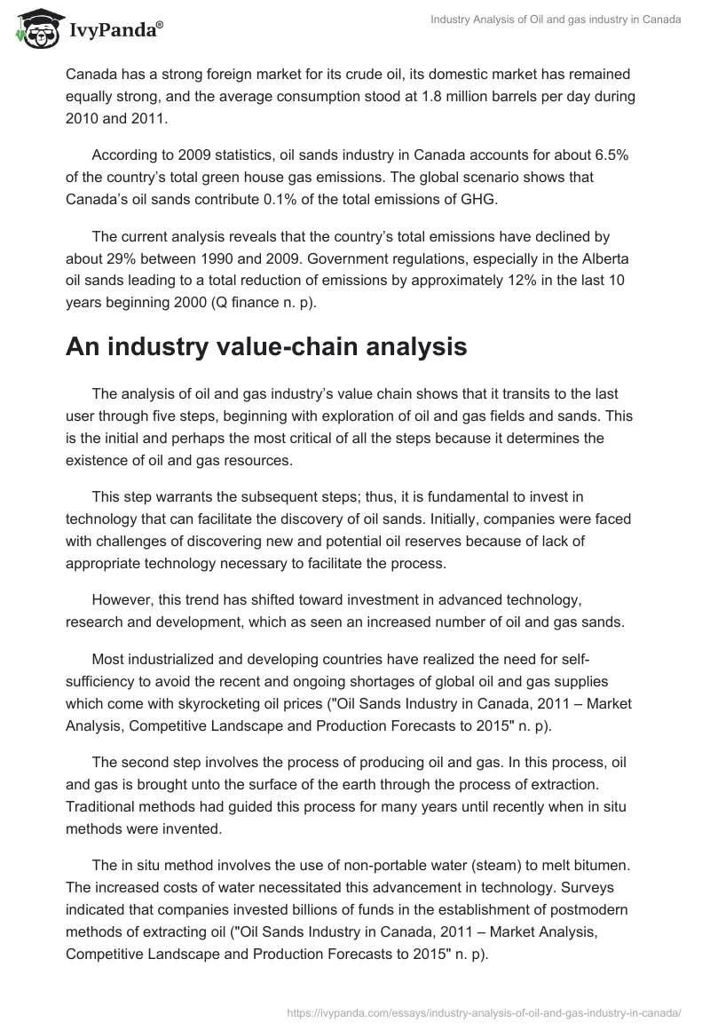 Industry Analysis of Oil and gas industry in Canada. Page 2