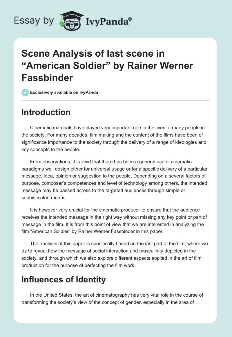 Scene Analysis of last scene in “American Soldier” by Rainer Werner Fassbinder. Page 1