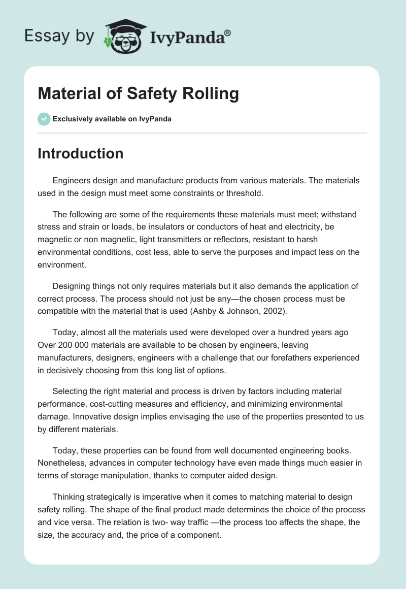 Material of Safety Rolling. Page 1