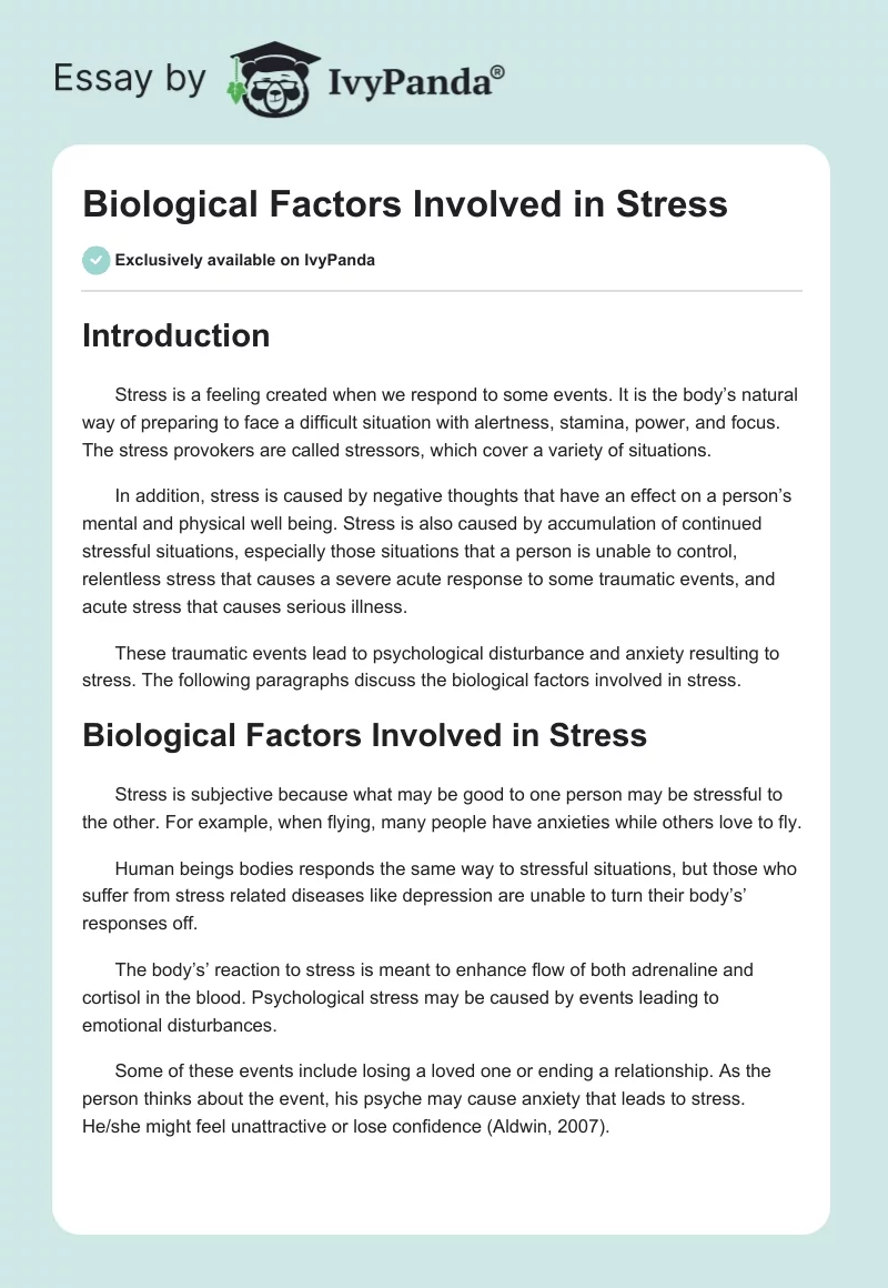 Biological Factors Involved in Stress. Page 1