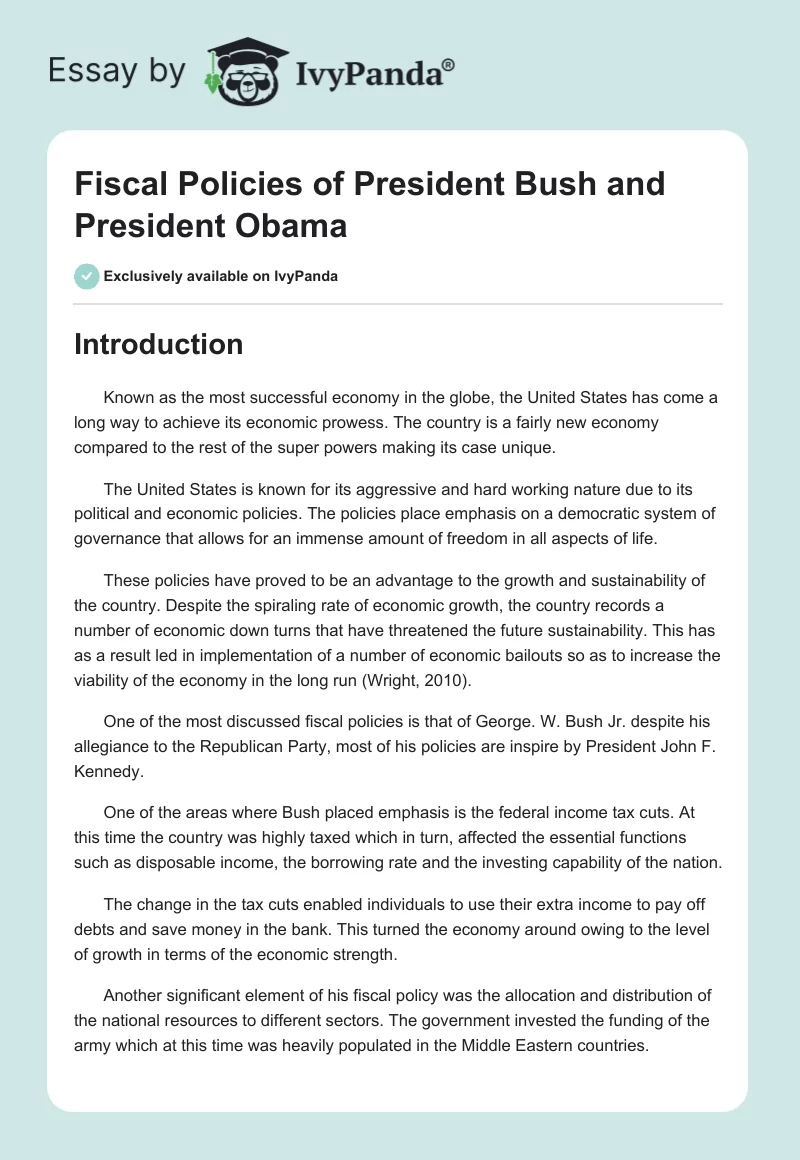 Fiscal Policies of President Bush and President Obama. Page 1